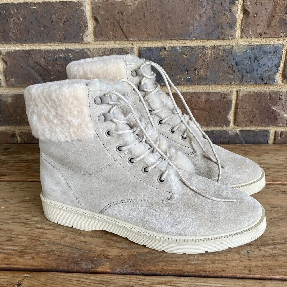 VINCE sz 8.5 Boots Hayes 2 Water Repellent Suede Shearling Hiking Rock